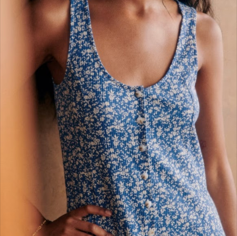 Sezane Leo Blue and White Floral Mini Dress